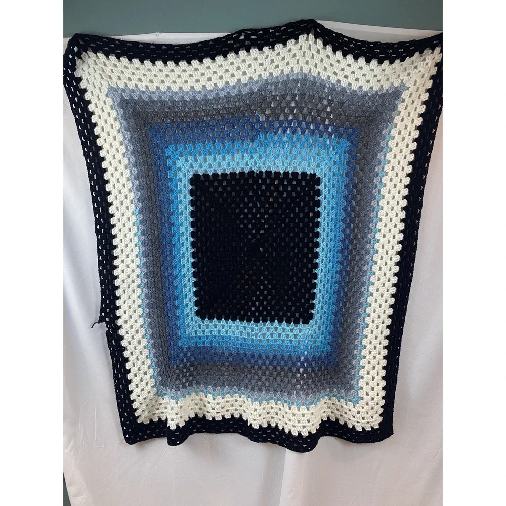 Handmade Teal Blues Granny Square Lap‎ Blanket 55